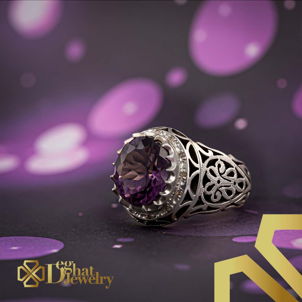 52 انگشتر نقره نگین اماتیست - تصویر 1
